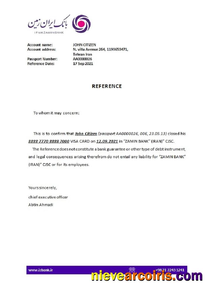 Iran Zamin bank closure reference